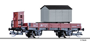 TILLIG Modellbahnen 502598 - TT - Niederbordwagen X, beladen mit Bauwagen der DR, Ep.III (Tillig TT-Club)